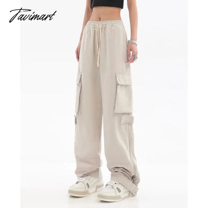 Cotton American Street Straight Cargo Pants Men Hip Hop Casual Wide Leg Trousers Women Full Length Solid Safari Style Pockets