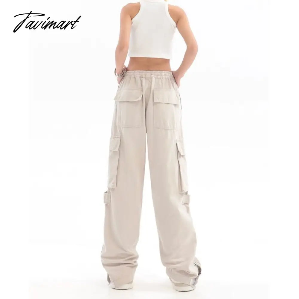 Cotton American Street Straight Cargo Pants Men Hip Hop Casual Wide Leg Trousers Women Full Length Solid Safari Style Pockets