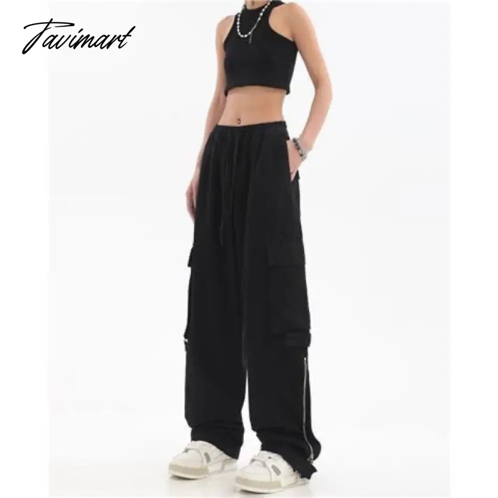 Cotton American Street Straight Cargo Pants Men Hip Hop Casual Wide Leg Trousers Women Full Length Solid Safari Style Pockets