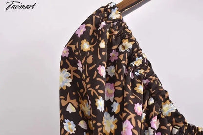 Cotton Floral Print Casual Dress Women Indie Folk Slash Neck Sexy Midi Dress