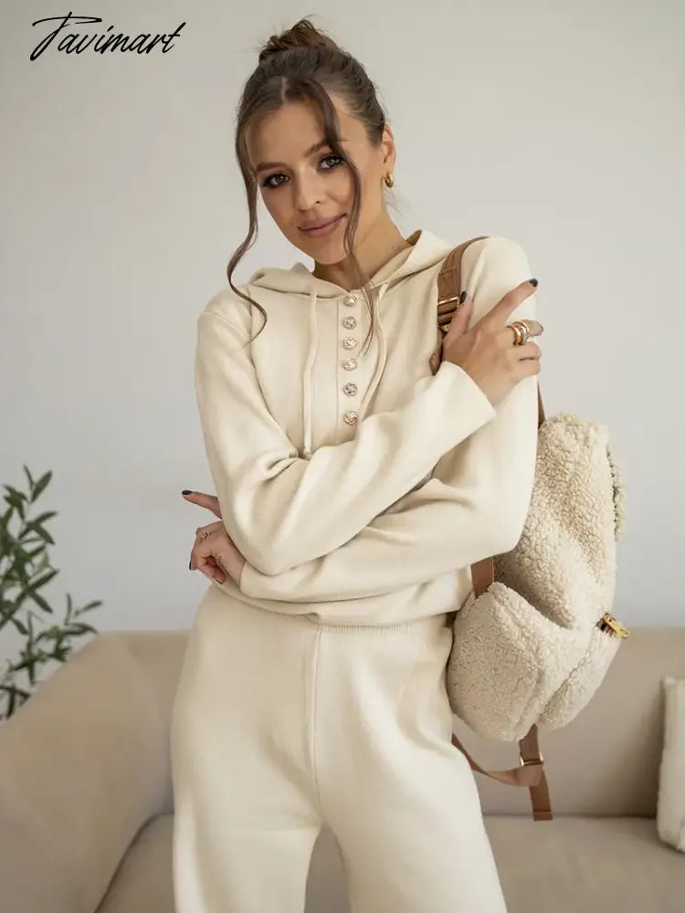 Cotton Knitted Two Piece Women Sets 2 Piece Knit Set Women Casual Tracksuit Hoodie Sweatpants Matching Set Outfits For Women