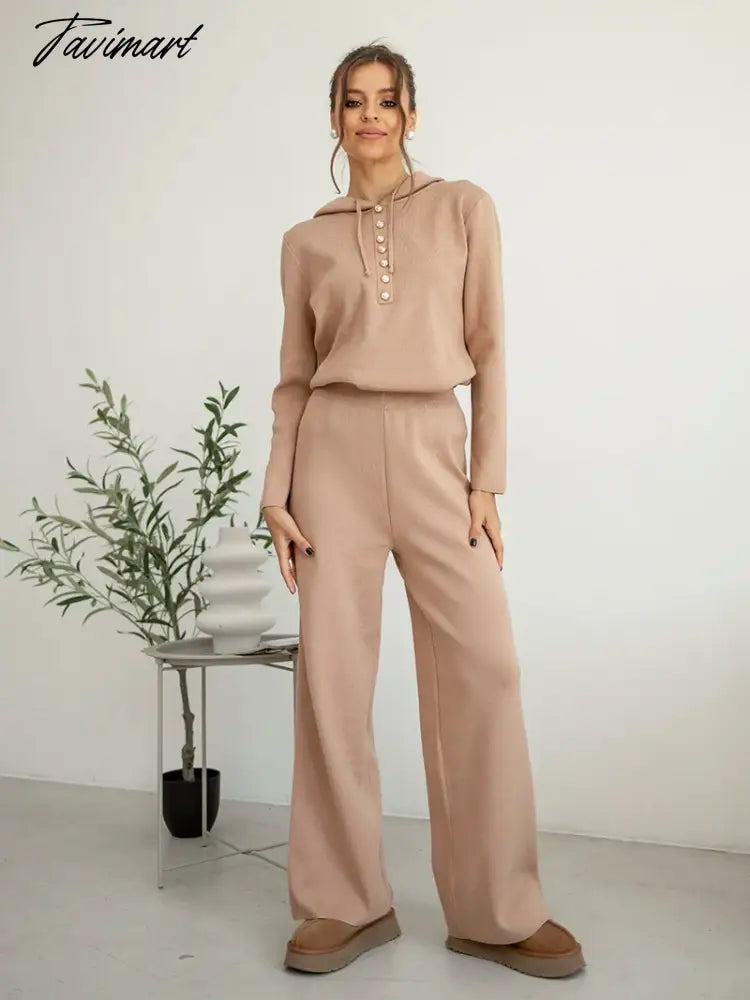 Cotton Knitted Two Piece Women Sets 2 Piece Knit Set Women Casual Tracksuit Hoodie Sweatpants Matching Set Outfits For Women