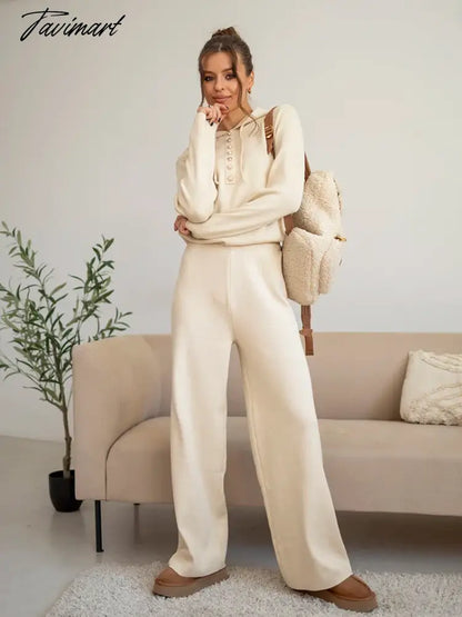 Cotton Knitted Two Piece Women Sets 2 Piece Knit Set Women Casual Tracksuit Hoodie Sweatpants Matching Set Outfits For Women