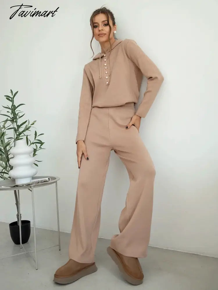 Cotton Knitted Two Piece Women Sets 2 Piece Knit Set Women Casual Tracksuit Hoodie Sweatpants Matching Set Outfits For Women