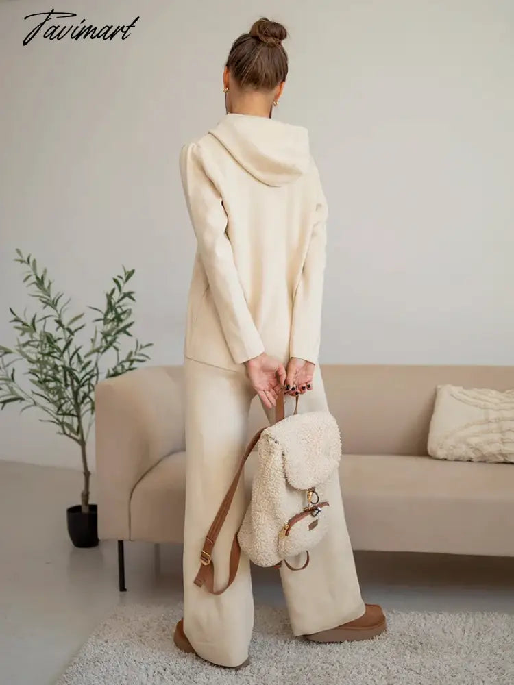 Cotton Knitted Two Piece Women Sets 2 Piece Knit Set Women Casual Tracksuit Hoodie Sweatpants Matching Set Outfits For Women