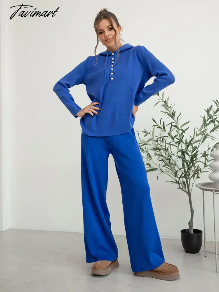 Cotton Knitted Two Piece Women Sets 2 Piece Knit Set Women Casual Tracksuit Hoodie Sweatpants Matching Set Outfits For Women