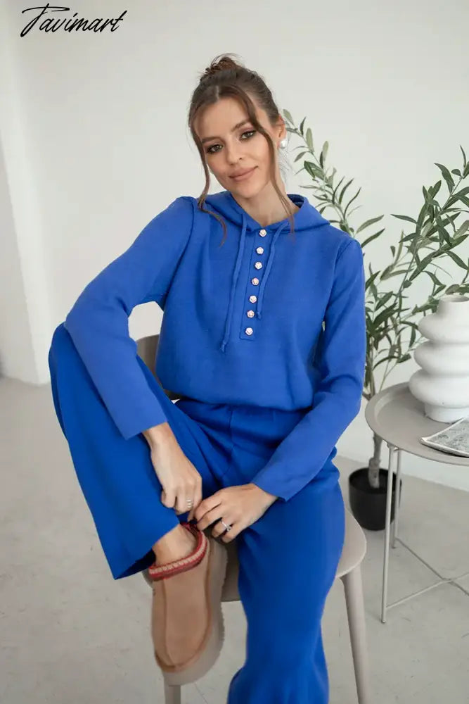 Cotton Knitted Two Piece Women Sets 2 Piece Knit Set Women Casual Tracksuit Hoodie Sweatpants Matching Set Outfits For Women