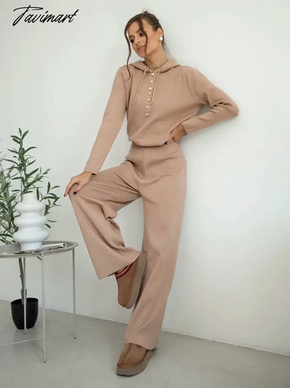 Cotton Knitted Two Piece Women Sets 2 Piece Knit Set Women Casual Tracksuit Hoodie Sweatpants Matching Set Outfits For Women