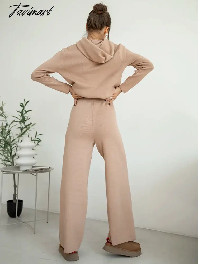 Cotton Knitted Two Piece Women Sets 2 Piece Knit Set Women Casual Tracksuit Hoodie Sweatpants Matching Set Outfits For Women