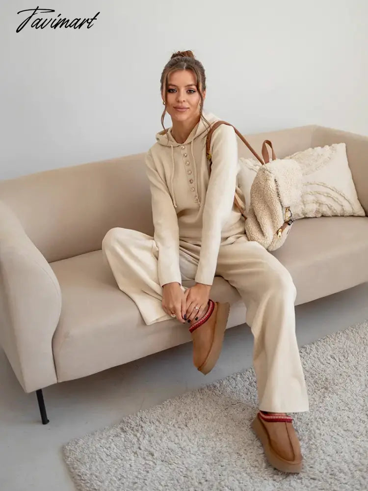 Cotton Knitted Two Piece Women Sets 2 Piece Knit Set Women Casual Tracksuit Hoodie Sweatpants Matching Set Outfits For Women