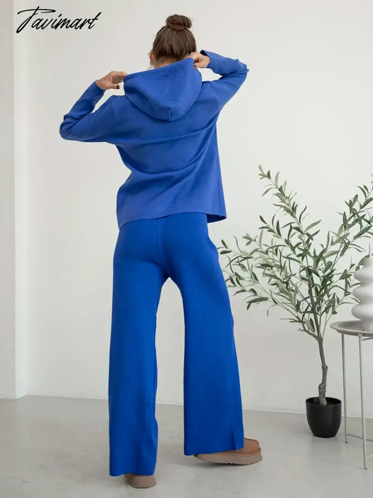 Cotton Knitted Two Piece Women Sets 2 Piece Knit Set Women Casual Tracksuit Hoodie Sweatpants Matching Set Outfits For Women
