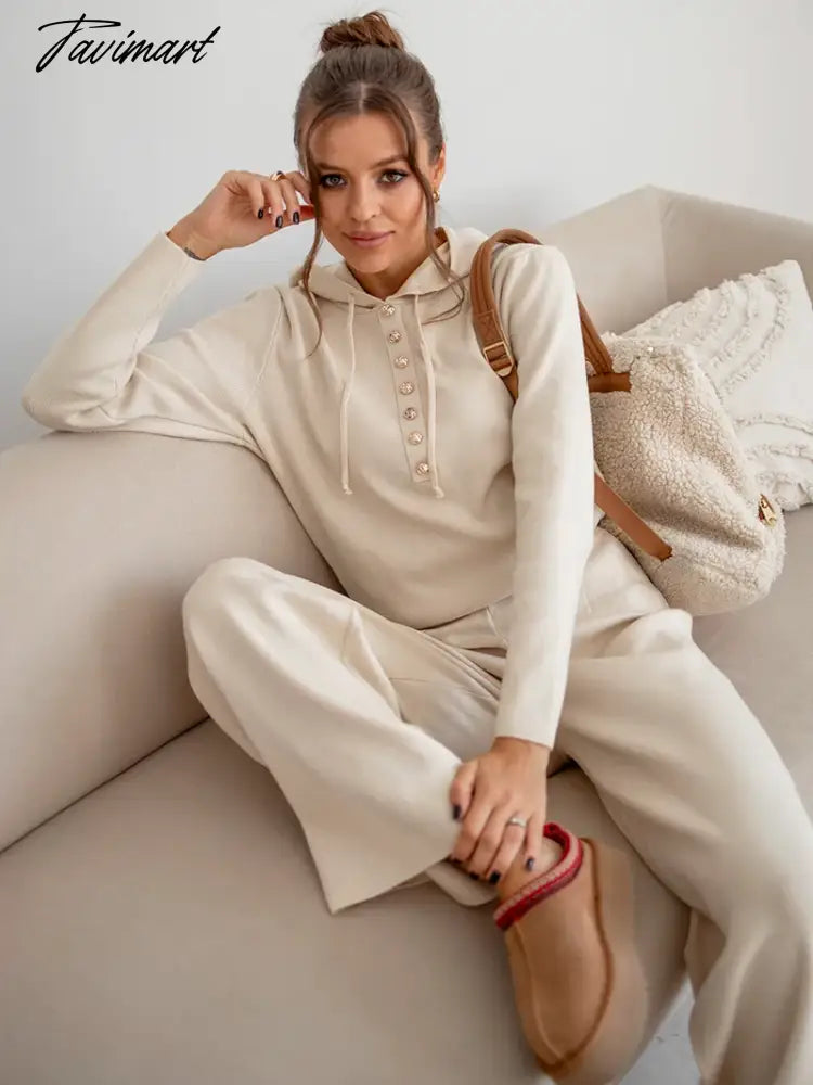 Cotton Knitted Two Piece Women Sets 2 Piece Knit Set Women Casual Tracksuit Hoodie Sweatpants Matching Set Outfits For Women