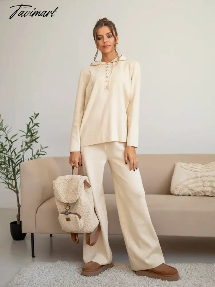 Cotton Knitted Two Piece Women Sets 2 Piece Knit Set Women Casual Tracksuit Hoodie Sweatpants Matching Set Outfits For Women