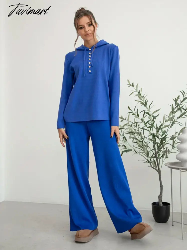 Cotton Knitted Two Piece Women Sets 2 Piece Knit Set Women Casual Tracksuit Hoodie Sweatpants Matching Set Outfits For Women