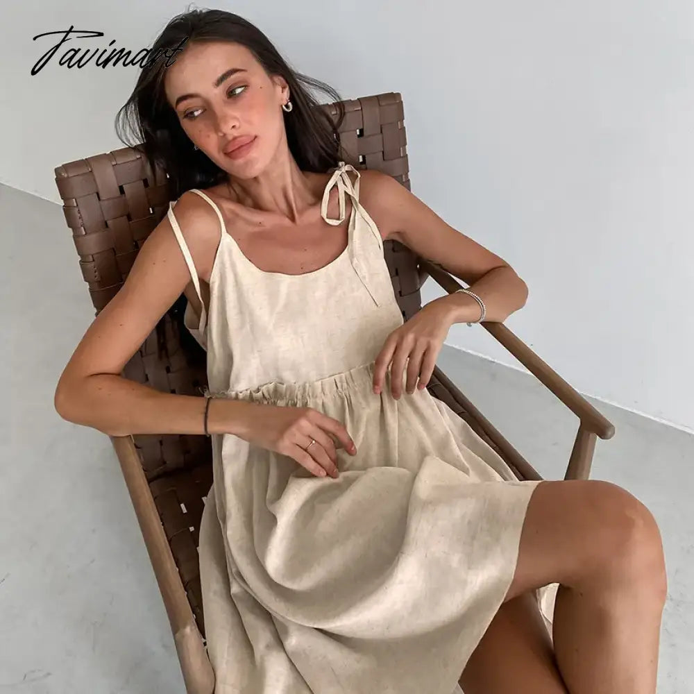 Cotton Women's Nightwear Spaghetti Strap Sleepwear Summer Nighty for Ladies Sexy Mini Dress Khaki Dressing Gown