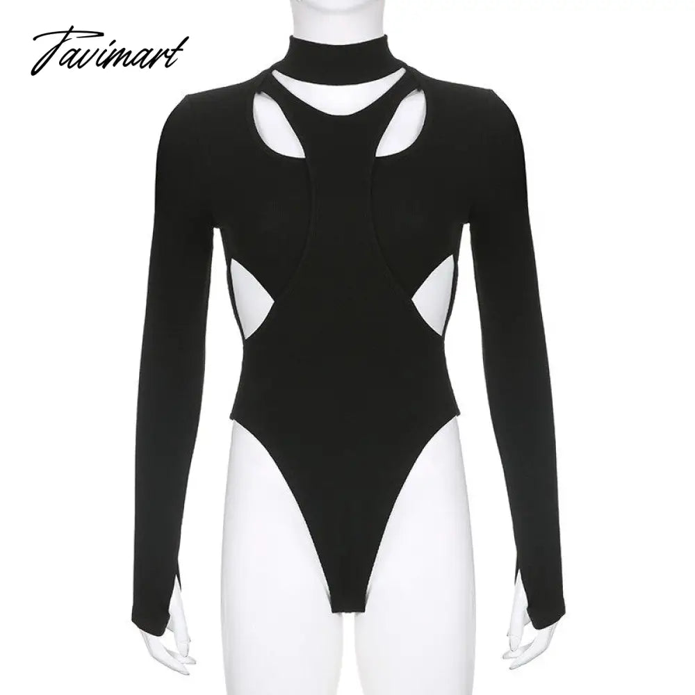 Cut Out Bodysuit Thong Club Outfits Long Sleeve Slim Blouse Sexy Top Fashion Casual Fall Summer Women Clothes