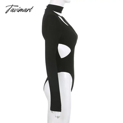 Cut Out Bodysuit Thong Club Outfits Long Sleeve Slim Blouse Sexy Top Fashion Casual Fall Summer Women Clothes