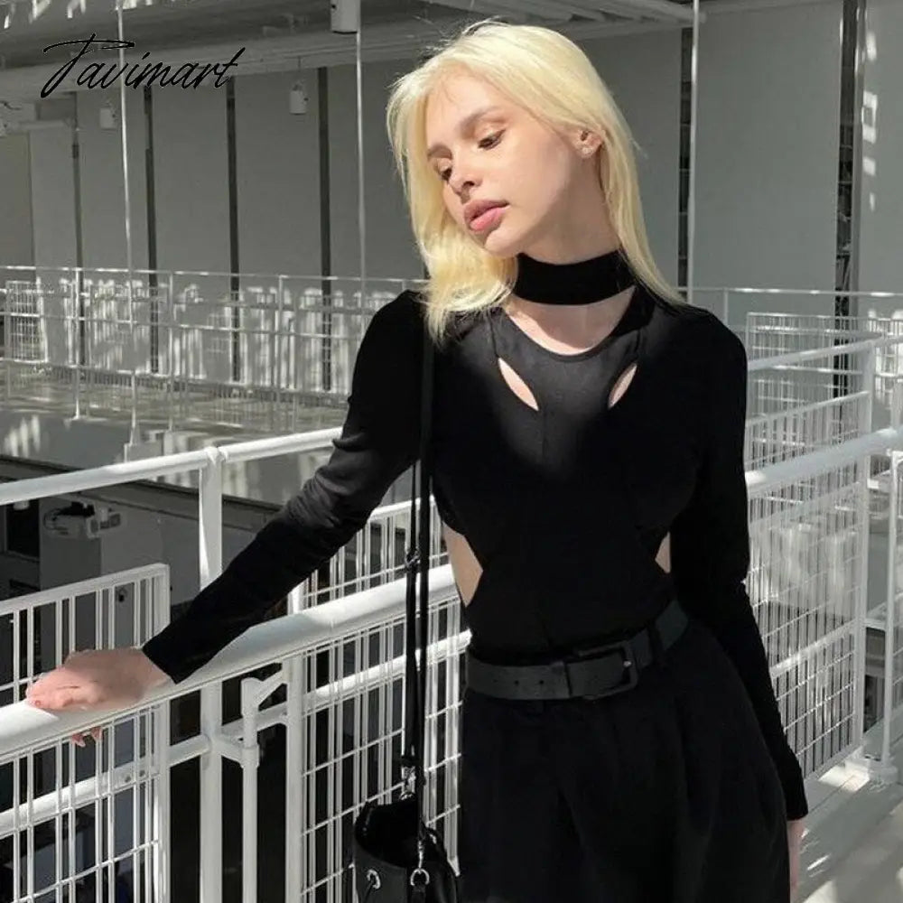 Cut Out Bodysuit Thong Club Outfits Long Sleeve Slim Blouse Sexy Top Fashion Casual Fall Summer Women Clothes