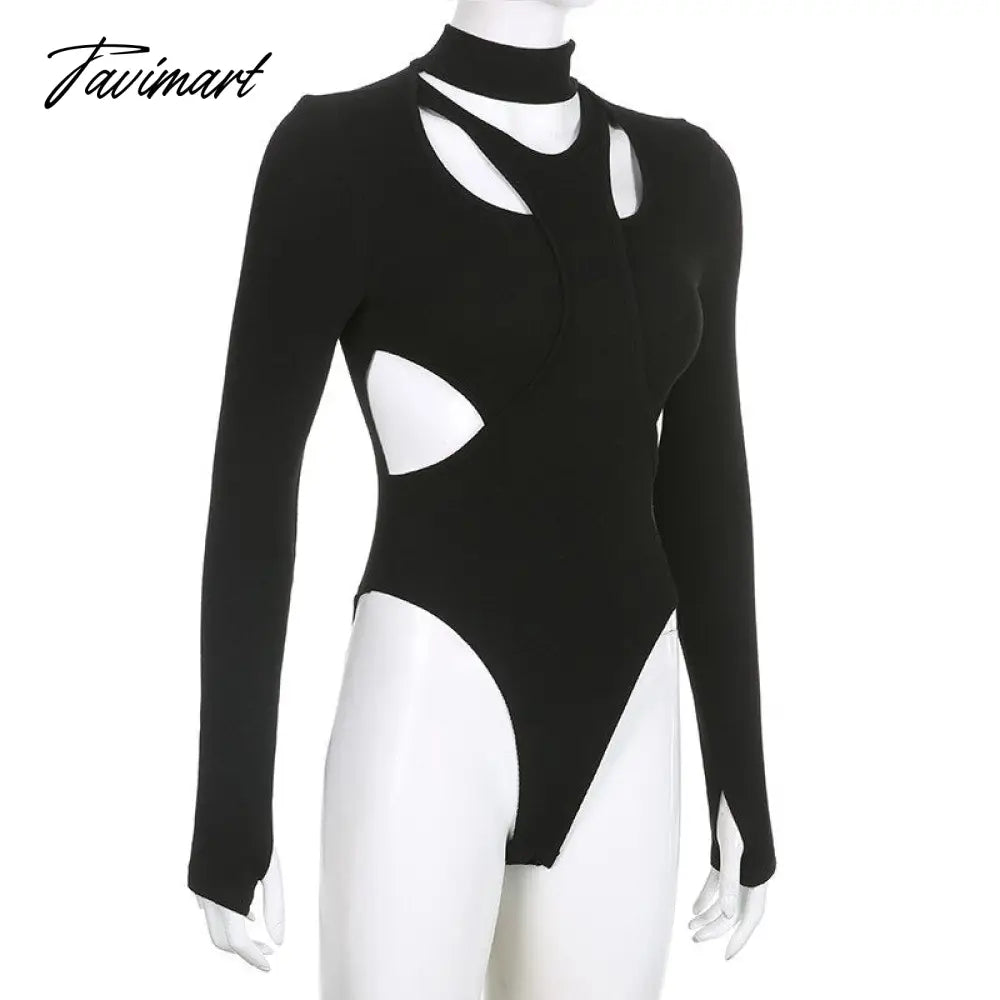 Cut Out Bodysuit Thong Club Outfits Long Sleeve Slim Blouse Sexy Top Fashion Casual Fall Summer Women Clothes