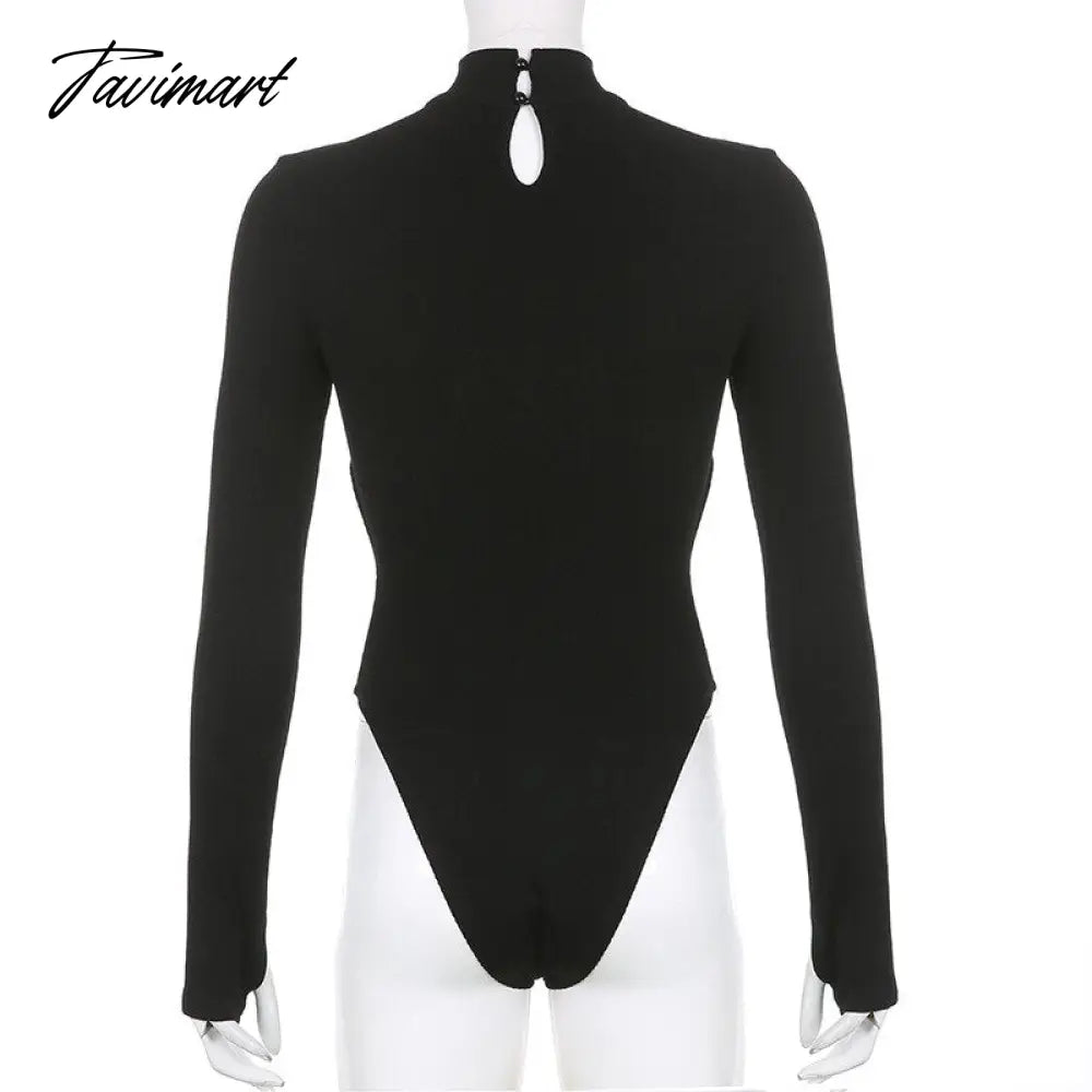Cut Out Bodysuit Thong Club Outfits Long Sleeve Slim Blouse Sexy Top Fashion Casual Fall Summer Women Clothes