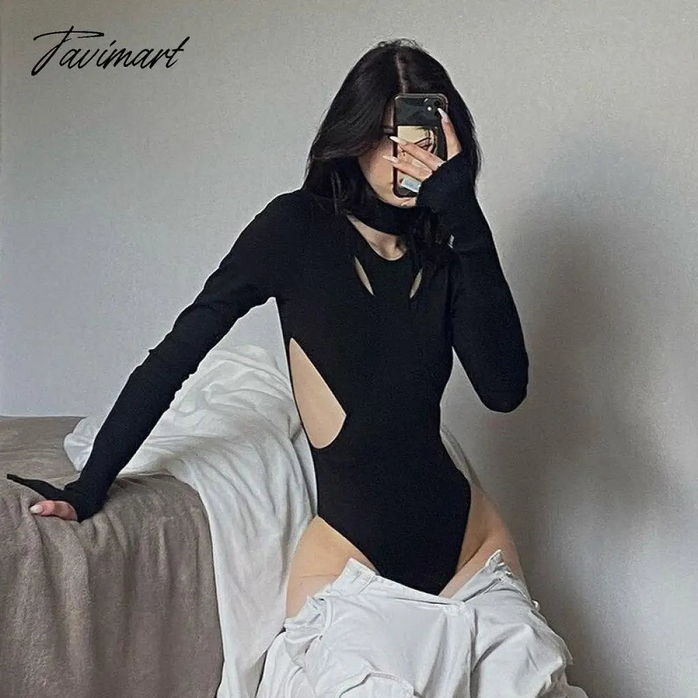 Cut Out Bodysuit Thong Club Outfits Long Sleeve Slim Blouse Sexy Top Fashion Casual Fall Summer Women Clothes