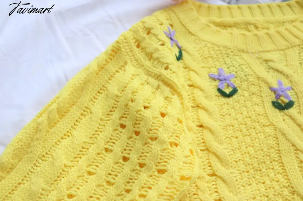 Cute Lemon Yellow Cropped Sweaters Woman Boxy Sweater Lantern Sleeve Cropped Knitted O-Neck Pullover Tops Street Wear Autumn