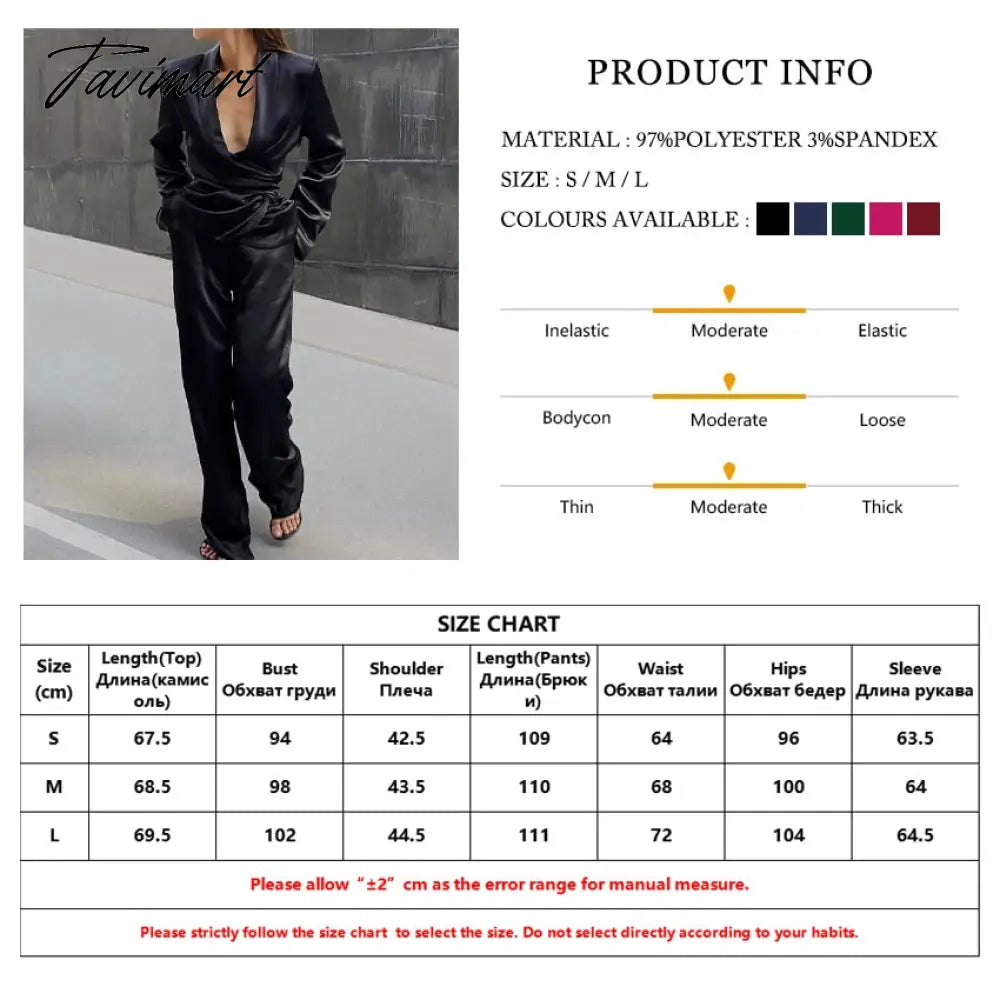 Deep V-neck Long Sleeve Bandage Blouse And Wide Leg Pants Set Ladies Casual Loose Sets Spring Chic Elegant Outwears