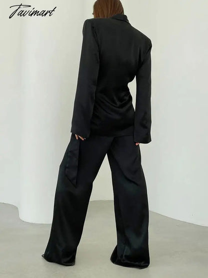 Deep V-neck Long Sleeve Bandage Blouse And Wide Leg Pants Set Ladies Casual Loose Sets Spring Chic Elegant Outwears