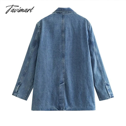 Denim Jacket For Women Jean Coat Fashion Oversized Single Button Down Jacket Femal Long Sleeve Chic Outwear With Pocket