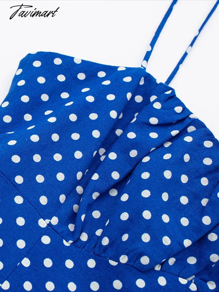 Dot Printing High Waist Split Blue Sling Dress Sexy Sleeveless Backless Long Dresses Women Summer Holiday Beach Vestidos