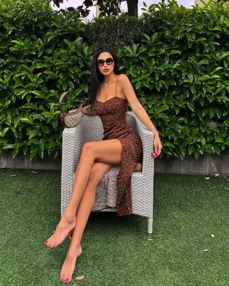 Dot Printing High Waist Split Blue Sling Dress Sexy Sleeveless Backless Long Dresses Women Summer Holiday Beach Vestidos