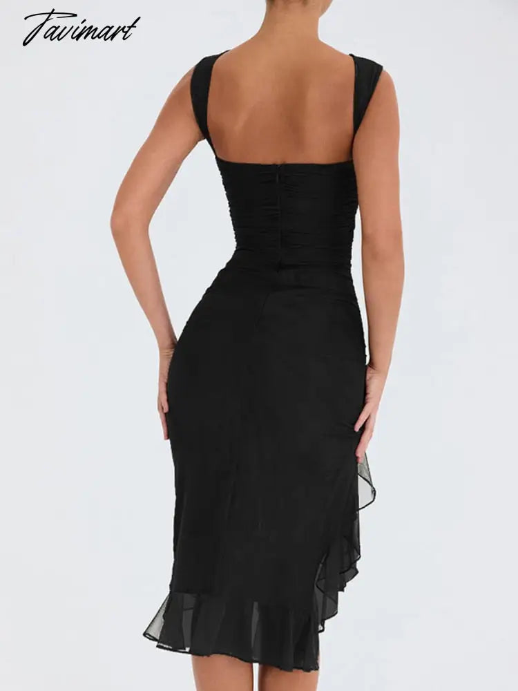 Dress Backless Prom Gown Folds Tight Dresses Summer Sleeveless Fashion Round Neck Sexy Mesh Luxury Woman Party Dress