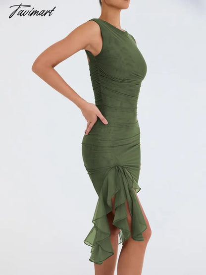Dress Backless Prom Gown Folds Tight Dresses Summer Sleeveless Fashion Round Neck Sexy Mesh Luxury Woman Party Dress