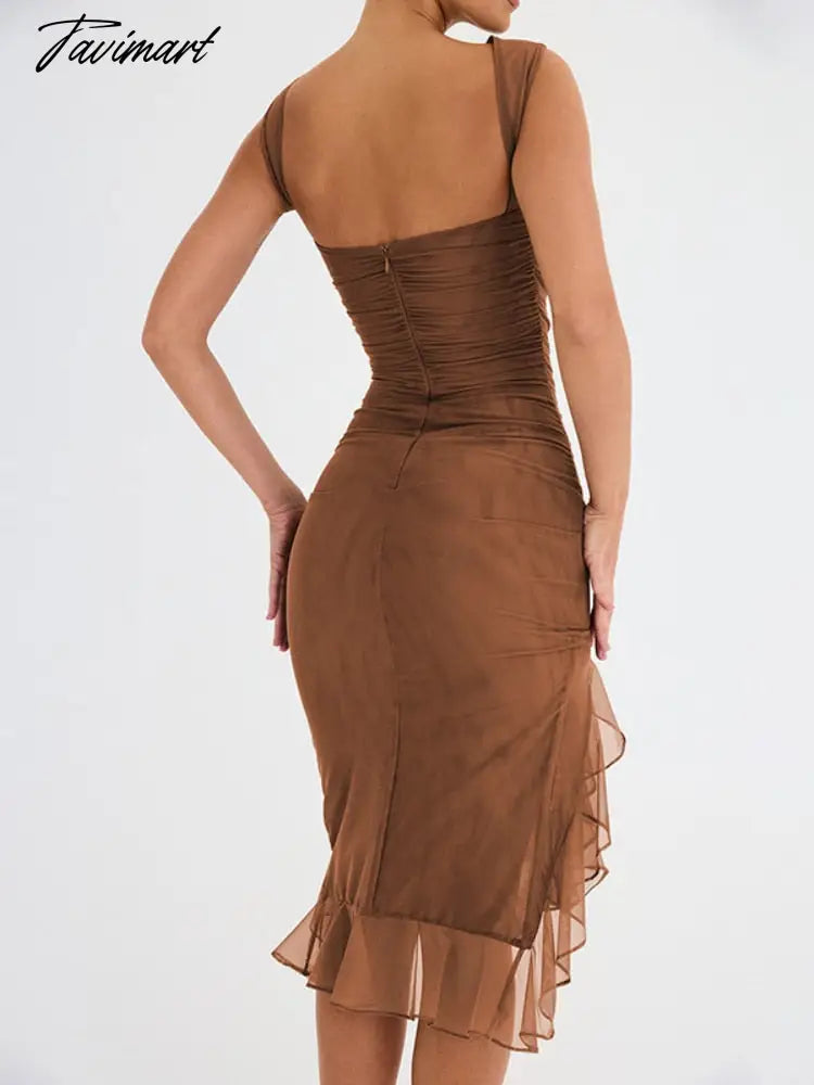 Dress Backless Prom Gown Folds Tight Dresses Summer Sleeveless Fashion Round Neck Sexy Mesh Luxury Woman Party Dress