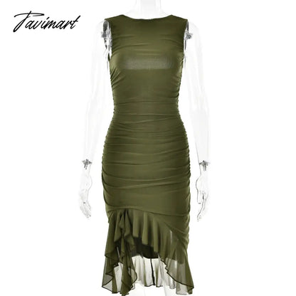 Dress Backless Prom Gown Folds Tight Dresses Summer Sleeveless Fashion Round Neck Sexy Mesh Luxury Woman Party Dress