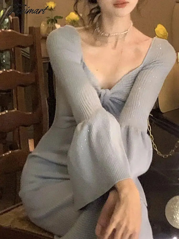 Dress for Women Long Sleeve Streetwear French Style Dresses Solid Bow Square Collar New Autumn Wimter Dress