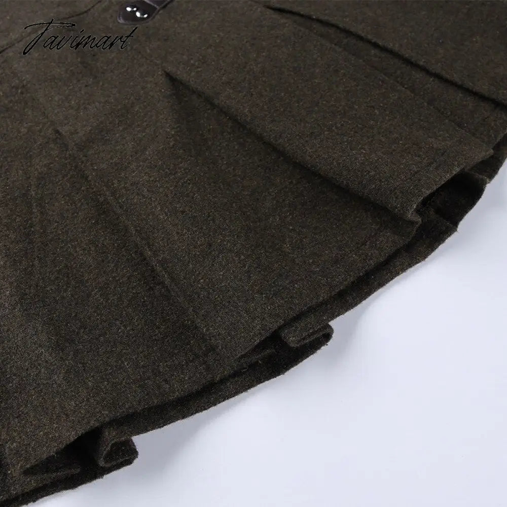 E-girl Black Skirt With Buckle Thick Woolen High Waist Pleated Mini Skirt Women EMO Punk Aesthetic Outfit