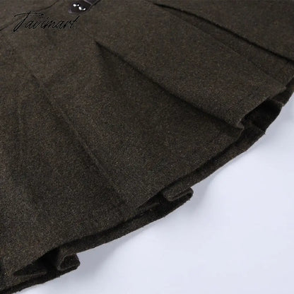 E-girl Black Skirt With Buckle Thick Woolen High Waist Pleated Mini Skirt Women EMO Punk Aesthetic Outfit