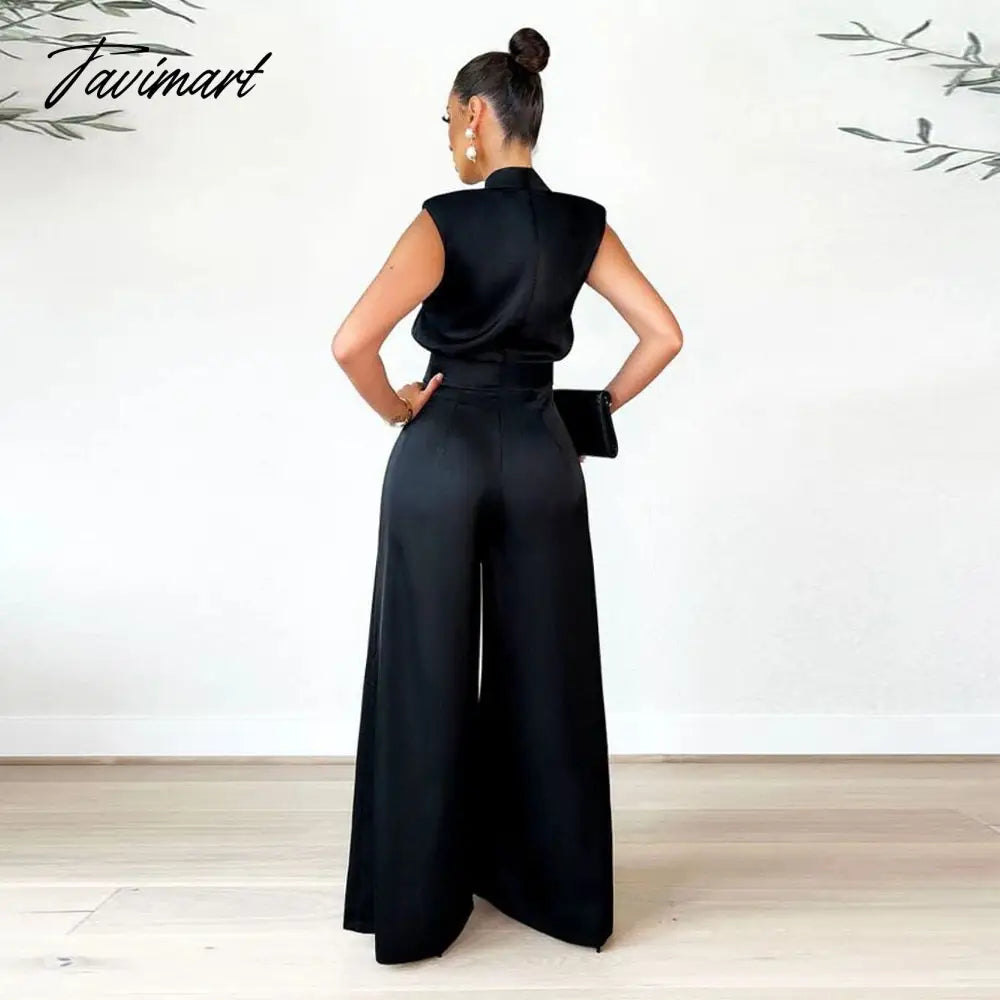 Echoine Sleeveless Turtleneck Wide Leg Jumpsuit Slim Sexy Elegant Silk Rompers Office OL Women One Piece Suit Overalls Clothing