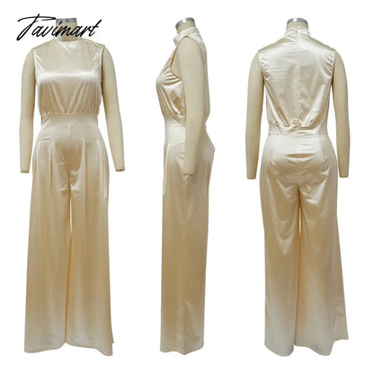 Echoine Sleeveless Turtleneck Wide Leg Jumpsuit Slim Sexy Elegant Silk Rompers Office OL Women One Piece Suit Overalls Clothing