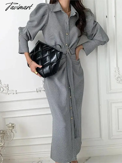 Elegant and Chic Women Shirts Dress Spring Single Breasted Plaid Casual Vintage Party Vestidos with Belted Female Fashion Mujers