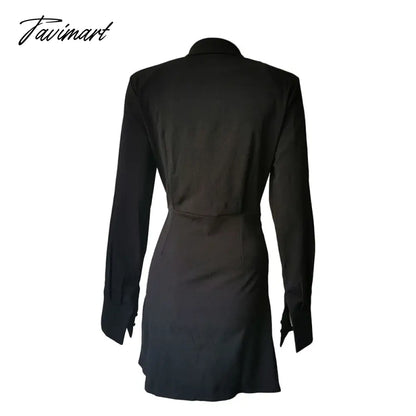 Elegant Black Padded Shoulder Shirt Dresses for Women Long Sleeve Fashion Sexy Ruched Casual Evening Party Mini Dress White