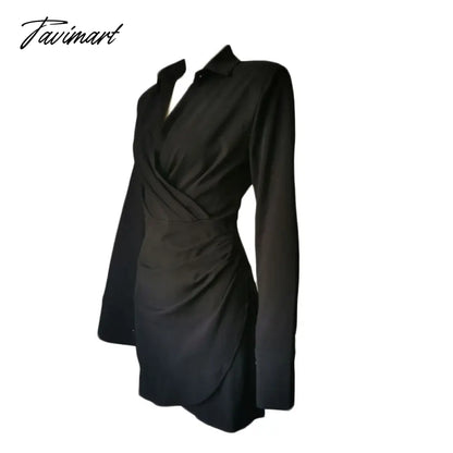 Elegant Black Padded Shoulder Shirt Dresses for Women Long Sleeve Fashion Sexy Ruched Casual Evening Party Mini Dress White