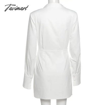 Elegant Black Padded Shoulder Shirt Dresses for Women Long Sleeve Fashion Sexy Ruched Casual Evening Party Mini Dress White