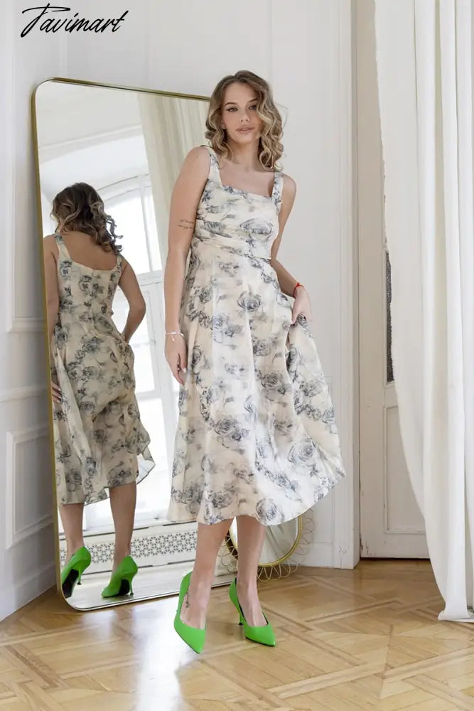 Elegant Chinese Style Ink Floral Ladies Dress Chiffon Sleeveless Vintage White Summer Beach Maxi Long Evening Dresses For Women
