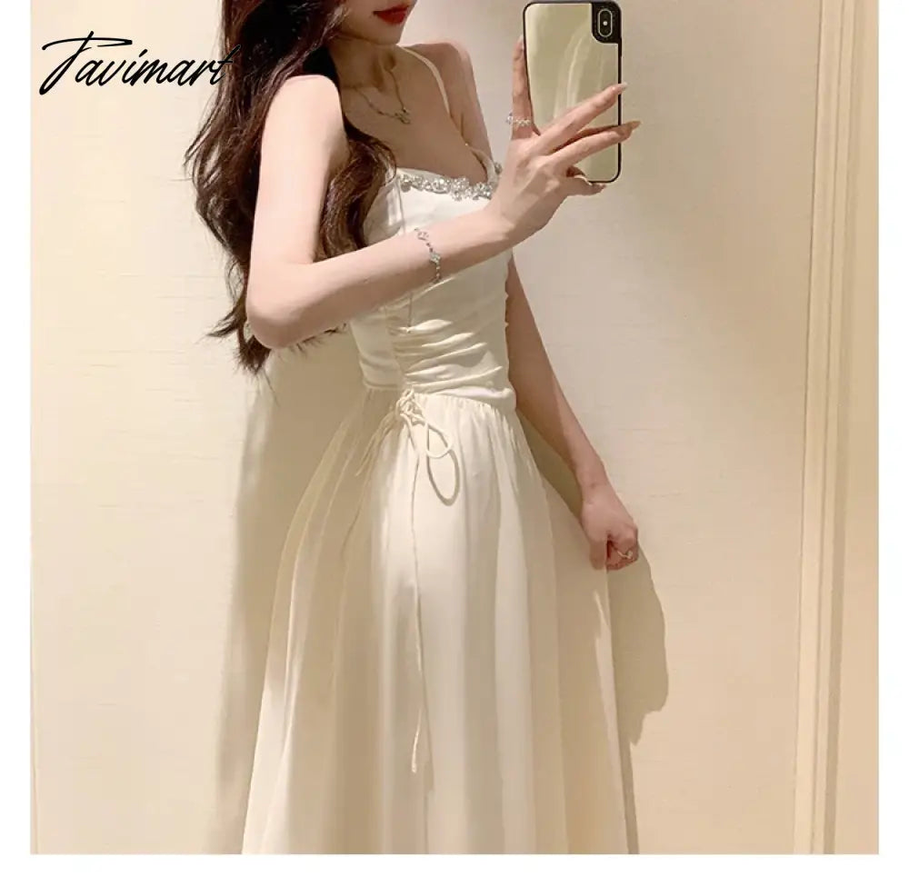 Elegant Dresses for Women Sleeveless Party French Style Dress Fairycore Folds Midi Spaghetti Strap New Spring Summer Dress
