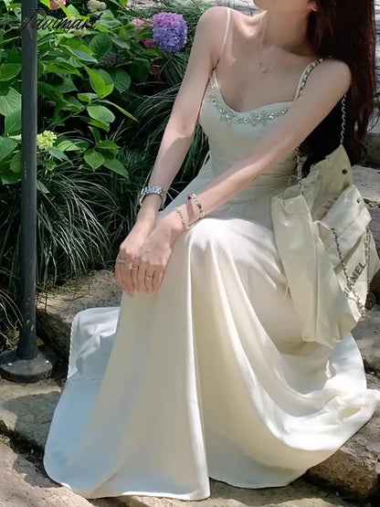 Elegant Dresses for Women Sleeveless Party French Style Dress Fairycore Folds Midi Spaghetti Strap New Spring Summer Dress