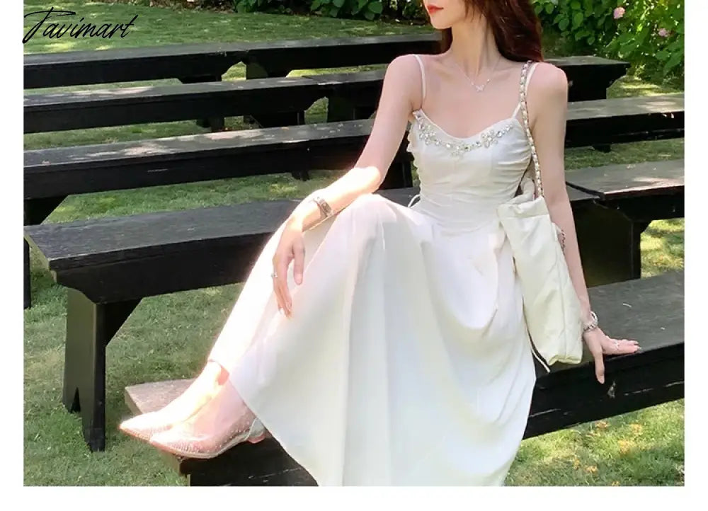 Elegant Dresses for Women Sleeveless Party French Style Dress Fairycore Folds Midi Spaghetti Strap New Spring Summer Dress