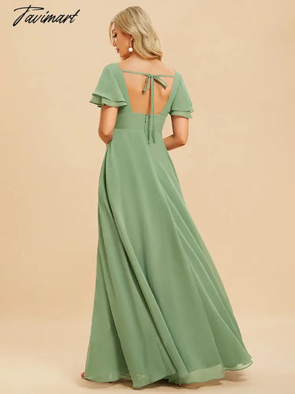 Elegant Evening Dresses Long A-LINE Short Sleeve V-neck Floor-Length Women Chiffon Simple Bridesmaid Party Dress