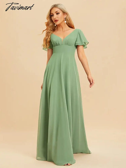 Elegant Evening Dresses Long A-LINE Short Sleeve V-neck Floor-Length Women Chiffon Simple Bridesmaid Party Dress